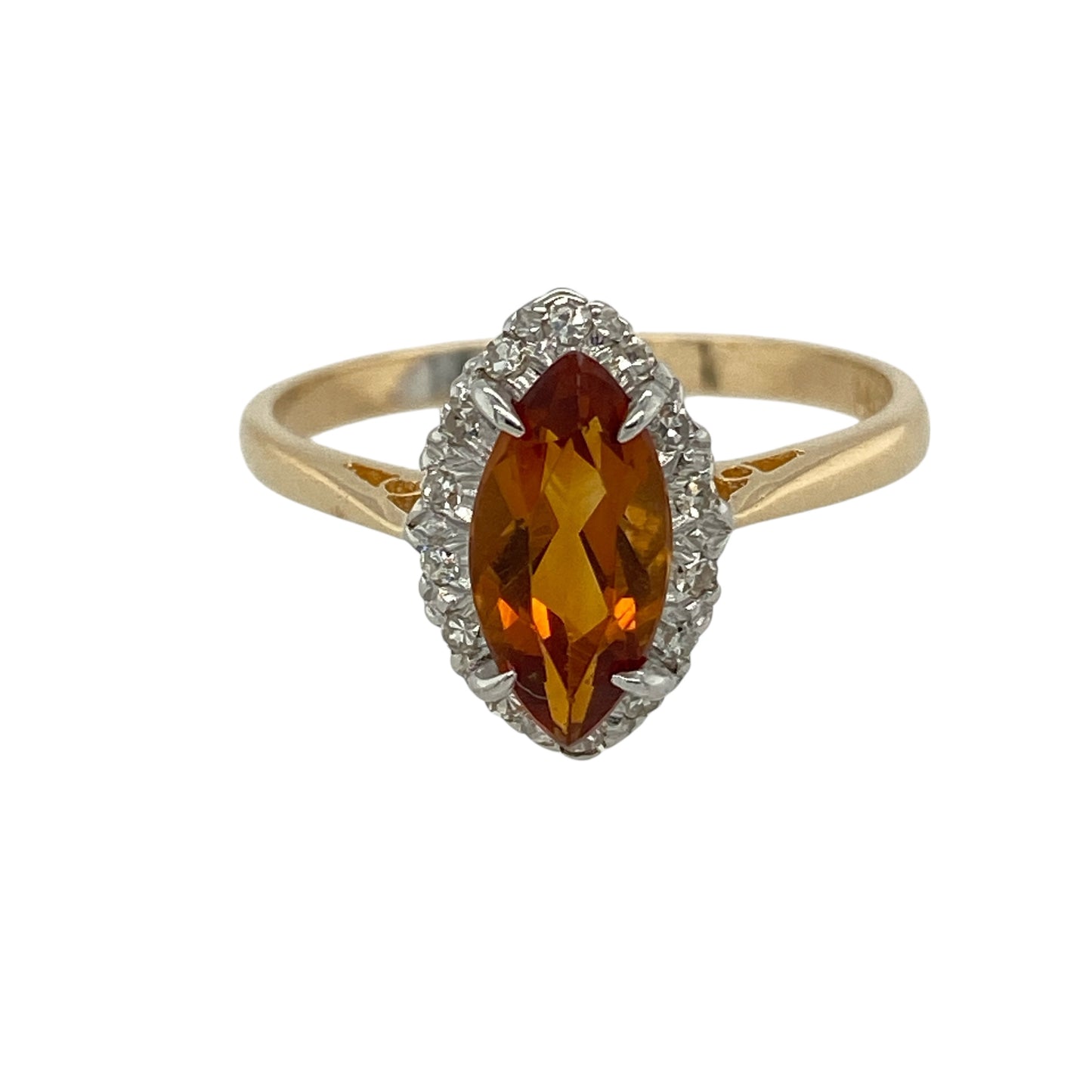9ct Gold Diamond & Orange Stone Marquise Cluster Ring