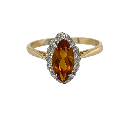 9ct Gold Diamond & Orange Stone Marquise Cluster Ring