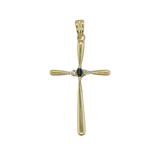 9ct Gold Diamond & Sapphire Set Cross Pendant