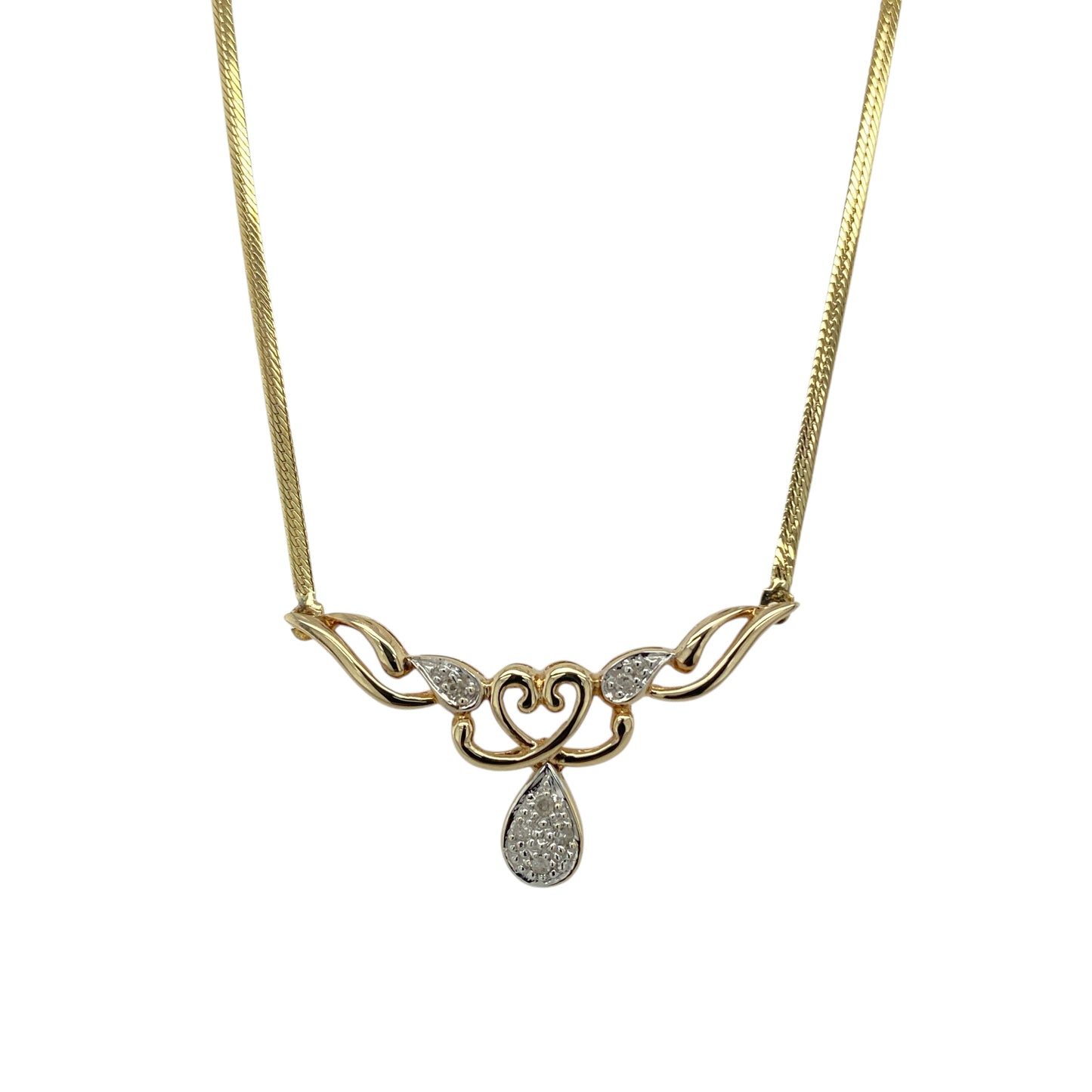 9ct Gold & Diamond Set Heart Drop 16" Necklace