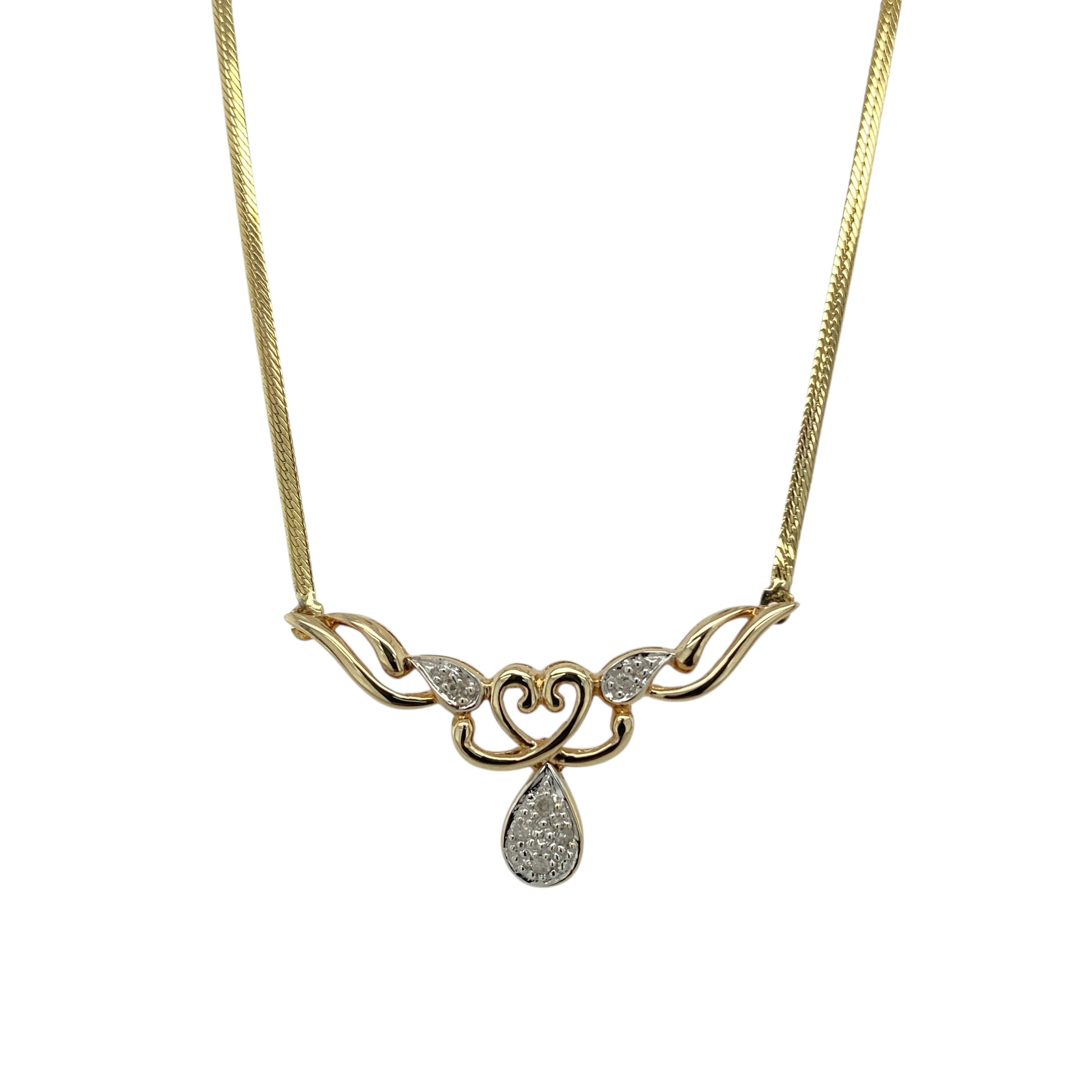 9ct Gold & Diamond Set Heart Drop 16" Necklace