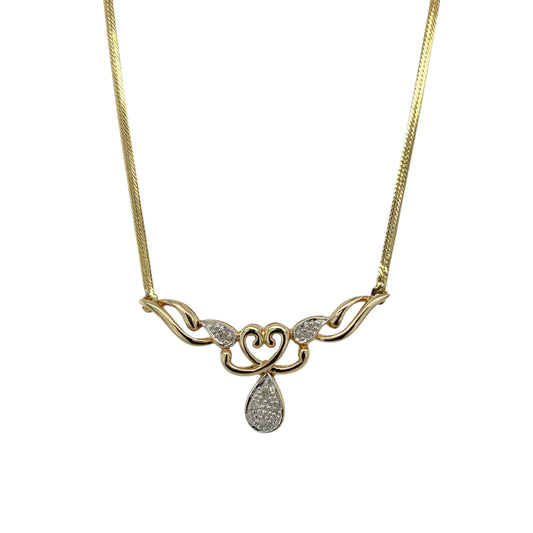 9ct Gold & Diamond Set Heart Drop 16" Necklace