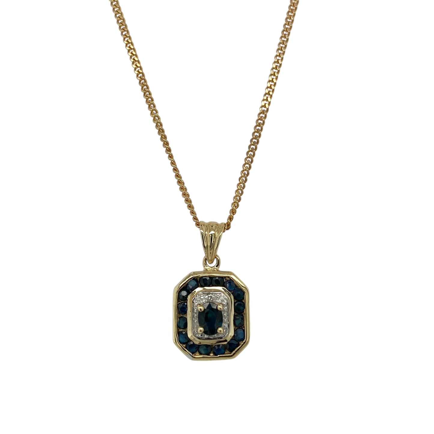 9ct Gold Diamond & Sapphire Set 18" Necklace