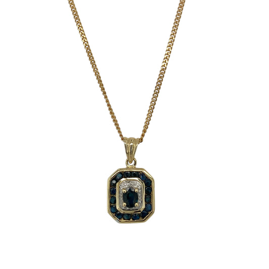 9ct Gold Diamond & Sapphire Set 18" Necklace