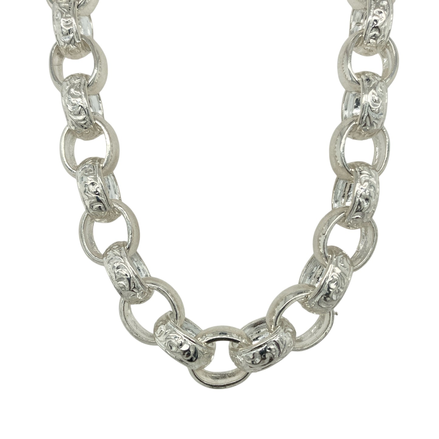 New 925 Silver 24" Patterned Oval Belcher Chain