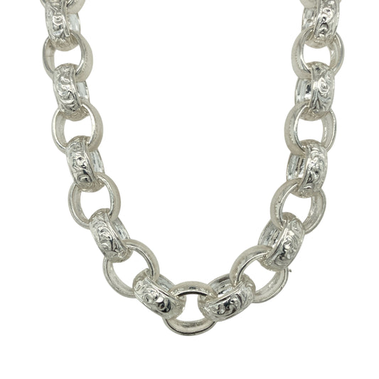 New 925 Silver 24" Patterned Oval Belcher Chain
