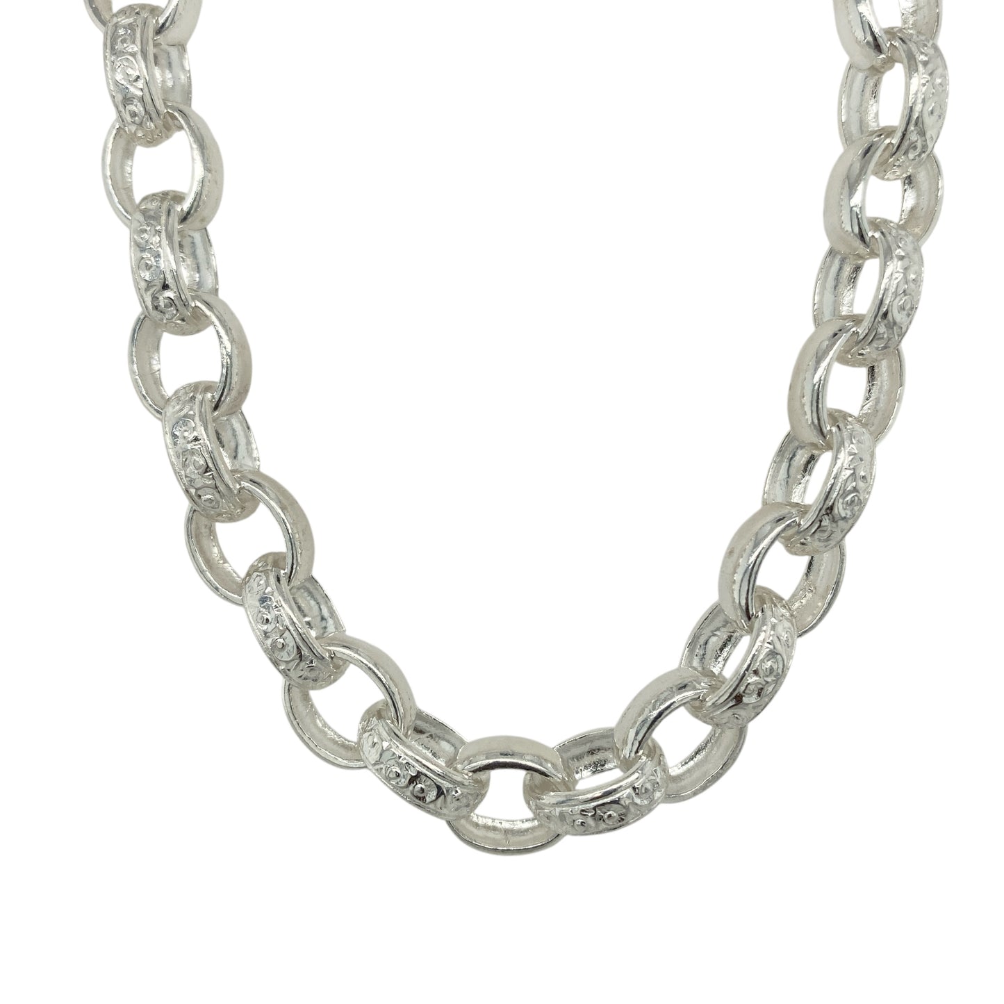 New 925 Silver 28" Patterned Oval Belcher Chain