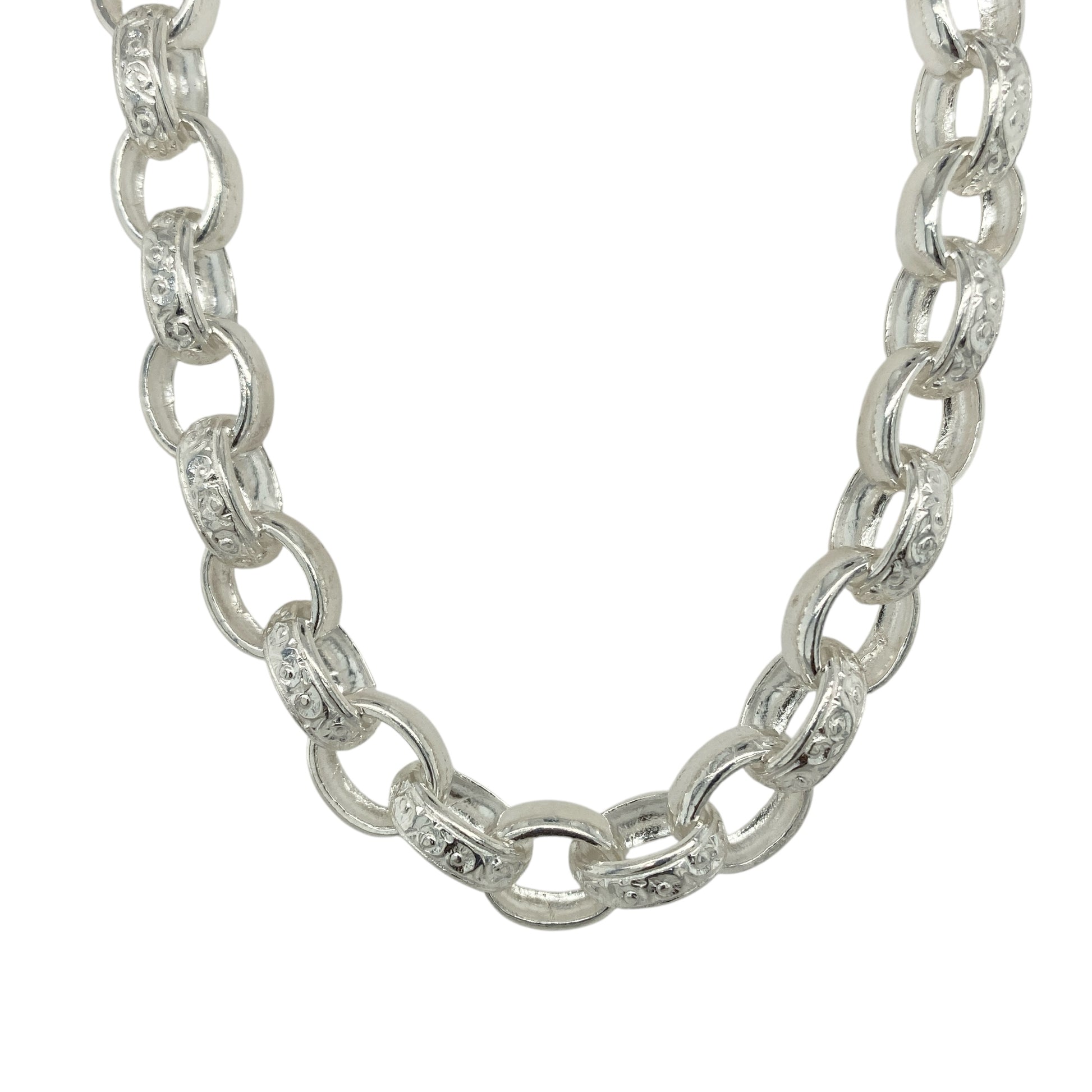 New 925 Silver 28" Patterned Oval Belcher Chain