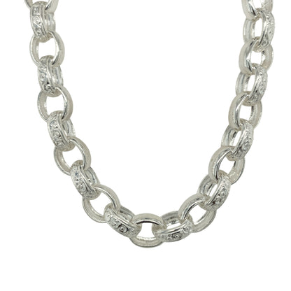 New 925 Silver 28" Patterned Oval Belcher Chain