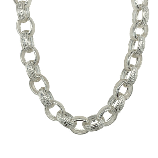 New 925 Silver 28" Patterned Oval Belcher Chain