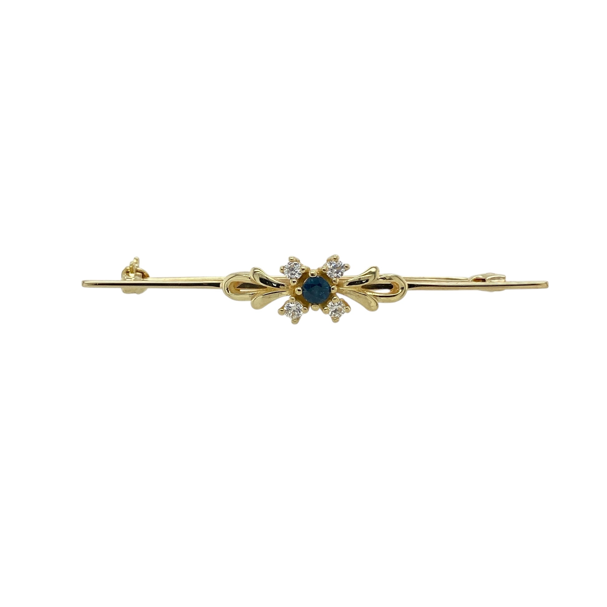 9ct Gold Sapphire & Cubic Zirconia Set Brooch