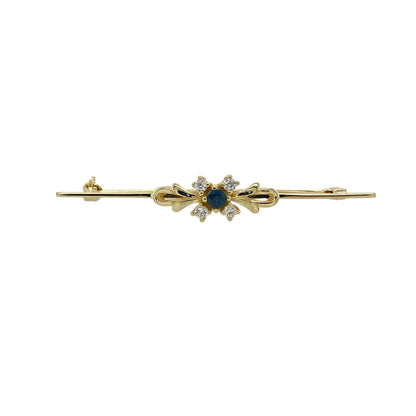 9ct Gold Sapphire & Cubic Zirconia Set Brooch