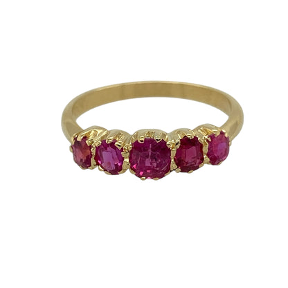 18ct Gold & Ruby Set Five Stone Band Ring