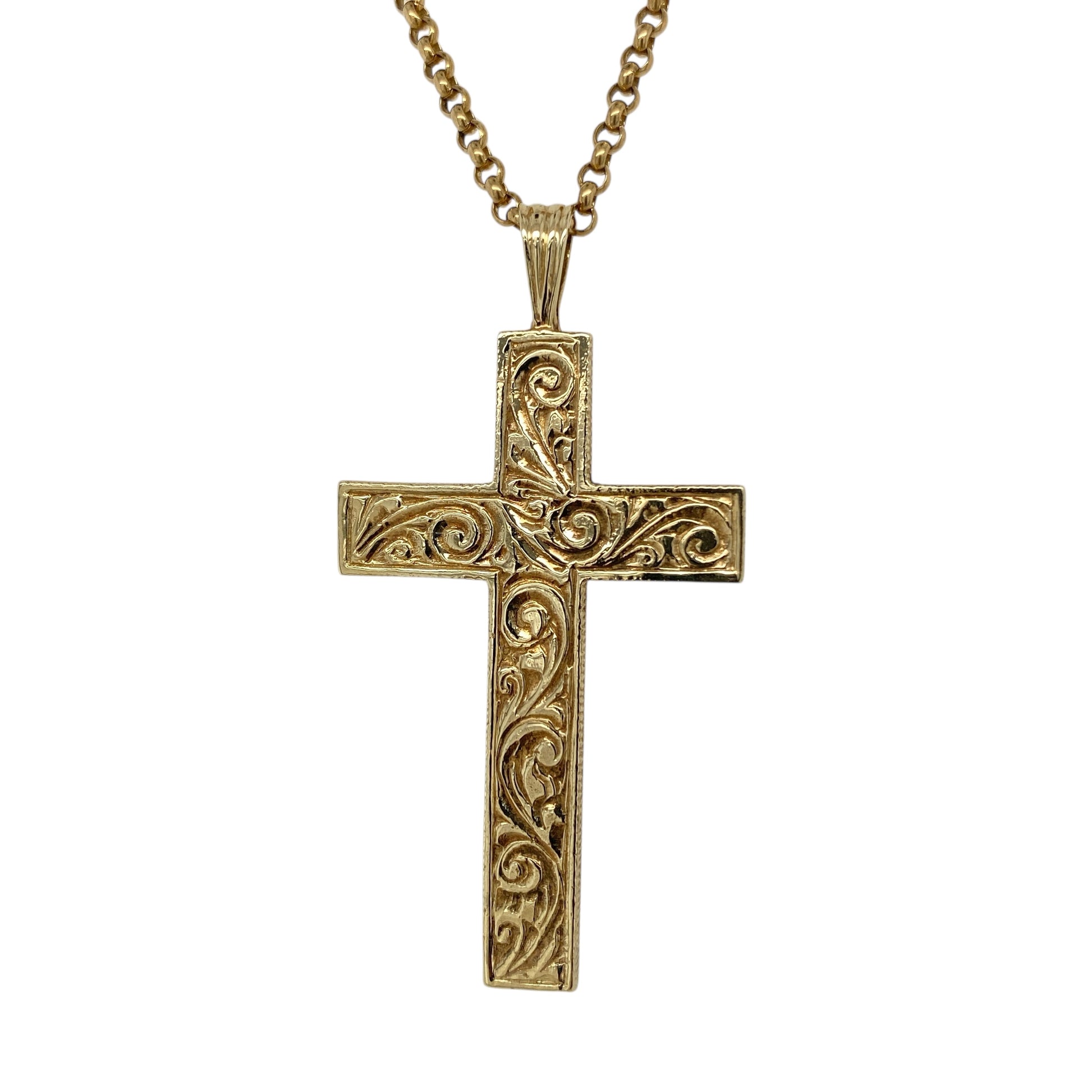 9ct Gold Patterned Large Cross 24" Necklace