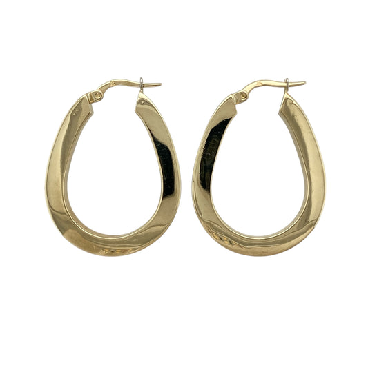 9ct Gold Plain Teardrop Oval Shaped Creole Earrings