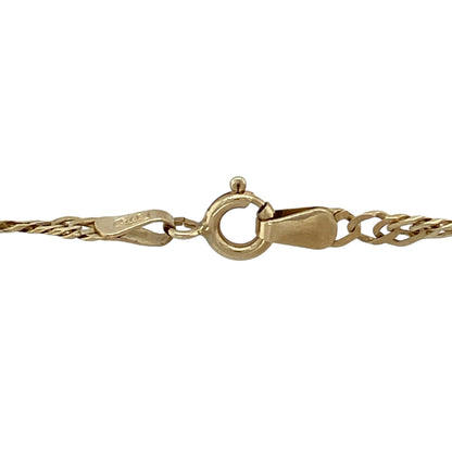 Bring elegant movement and classic gold style to your jewellery collection with this pre-owned 9ct yellow gold Singapore chain, a distinctive design known for its sparkle and refined texture.

Design: The chain features a twisted Singapore link style, creating a fluid, light-catching effect that adds visual interest and elegance. With an approximate link width of 3mm, it offers a balanced presence that works beautifully worn alone or layered.