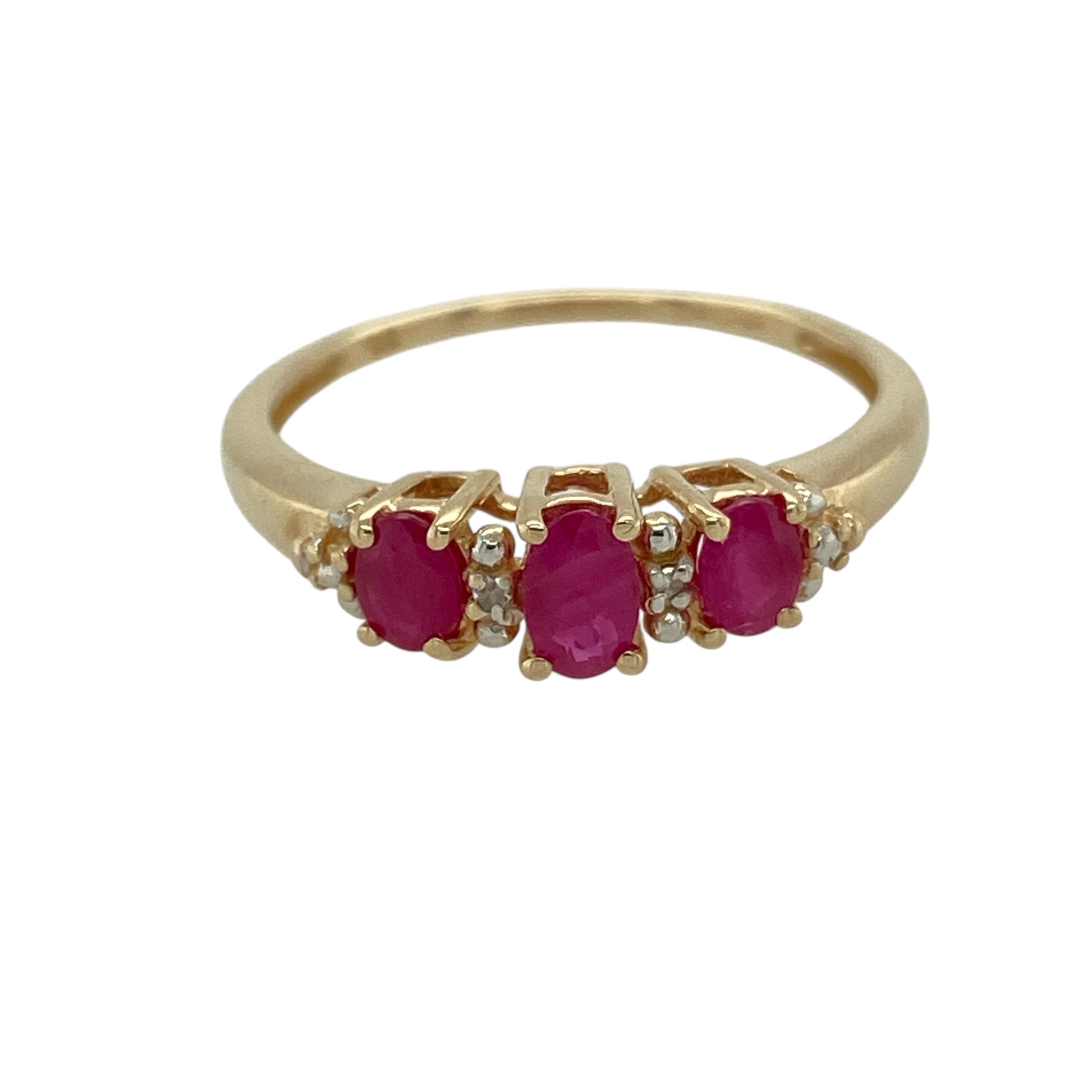 9ct Gold Diamond & Ruby Set Band Ring