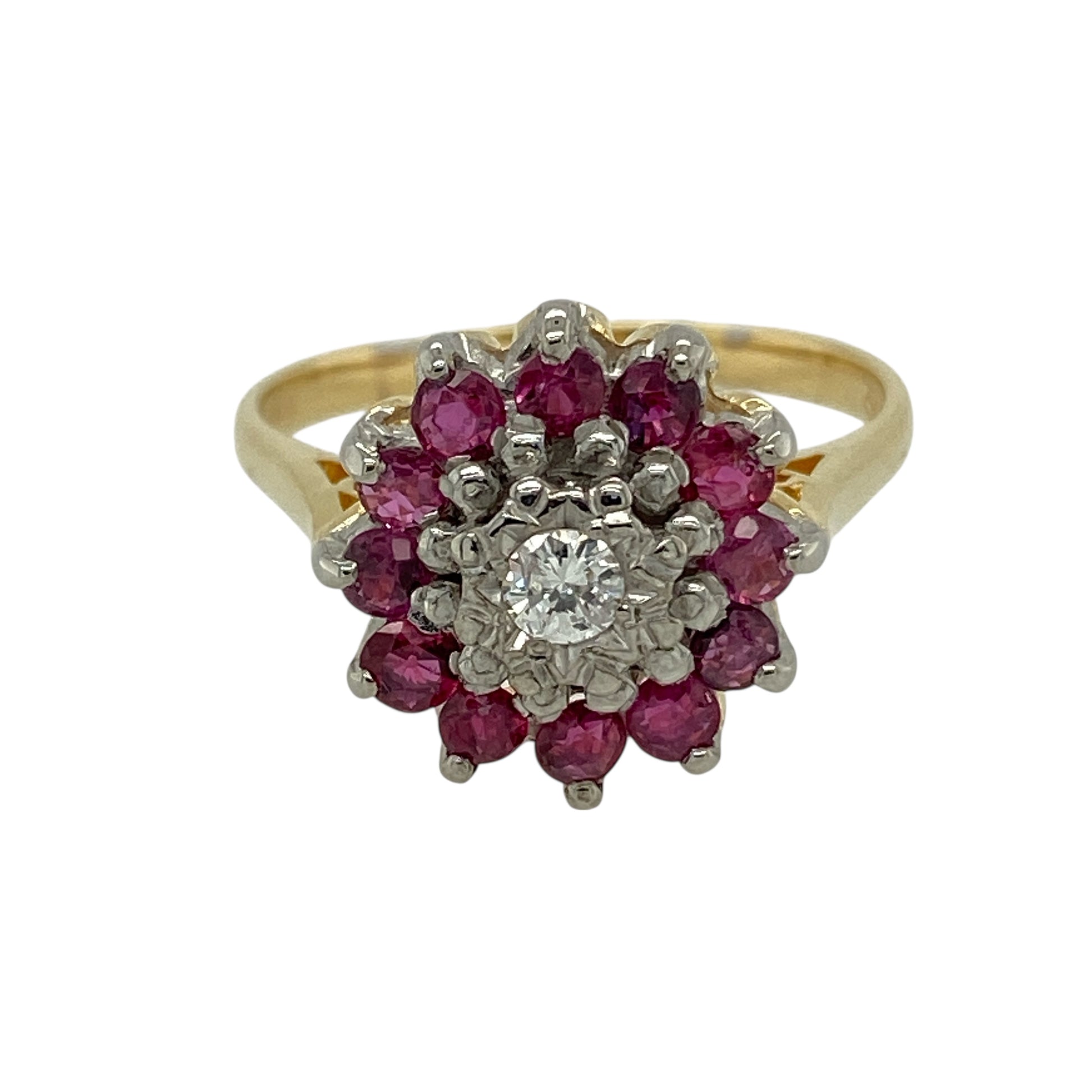 18ct Gold Diamond & Ruby Set Cluster Ring