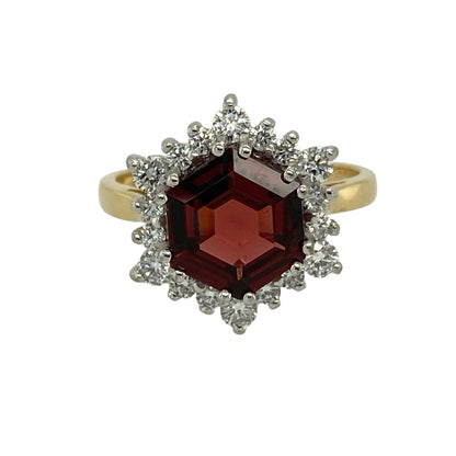 18ct Gold Diamond & Garnet Set Cluster Ring