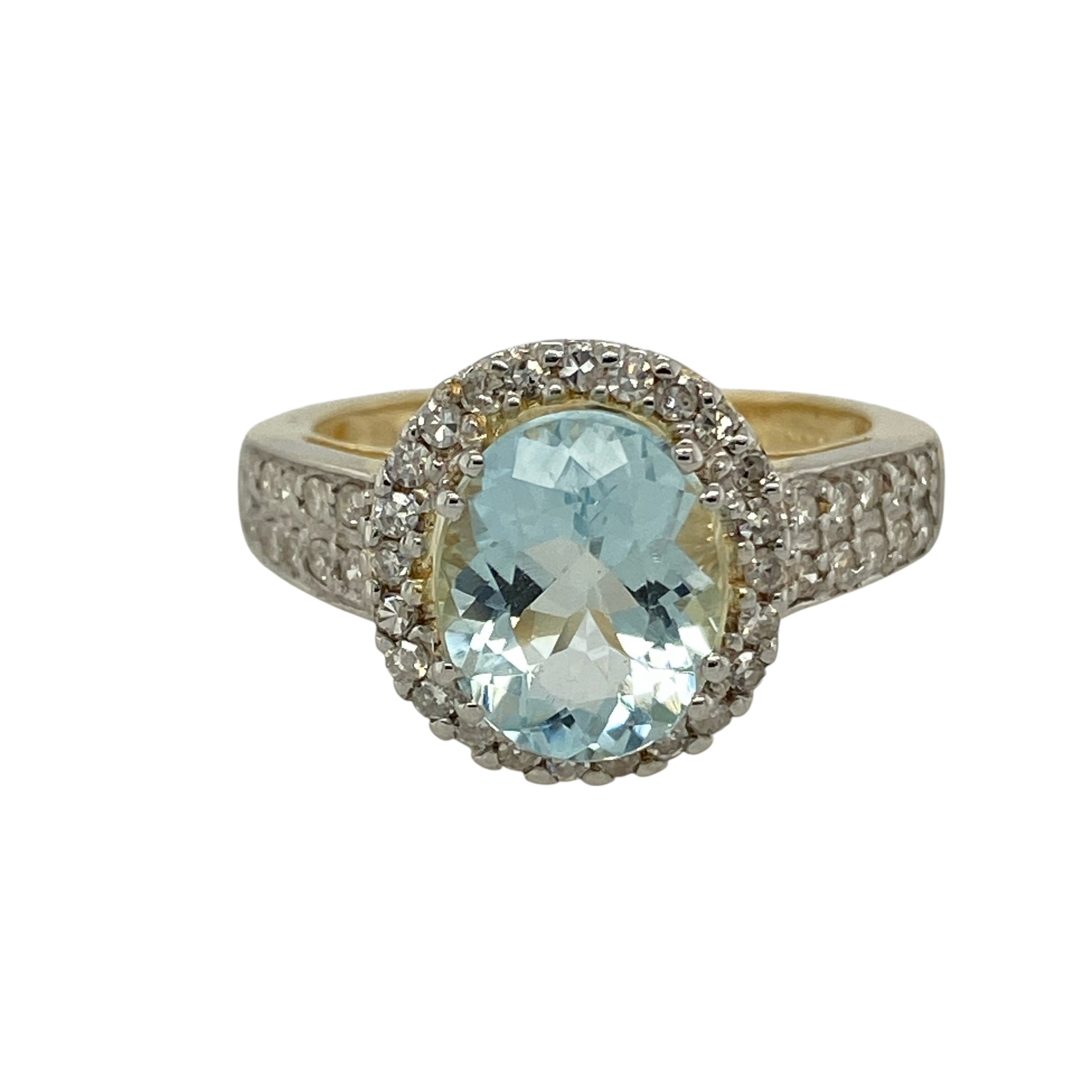 9ct Gold Diamond & Aquamarine Set Halo Ring