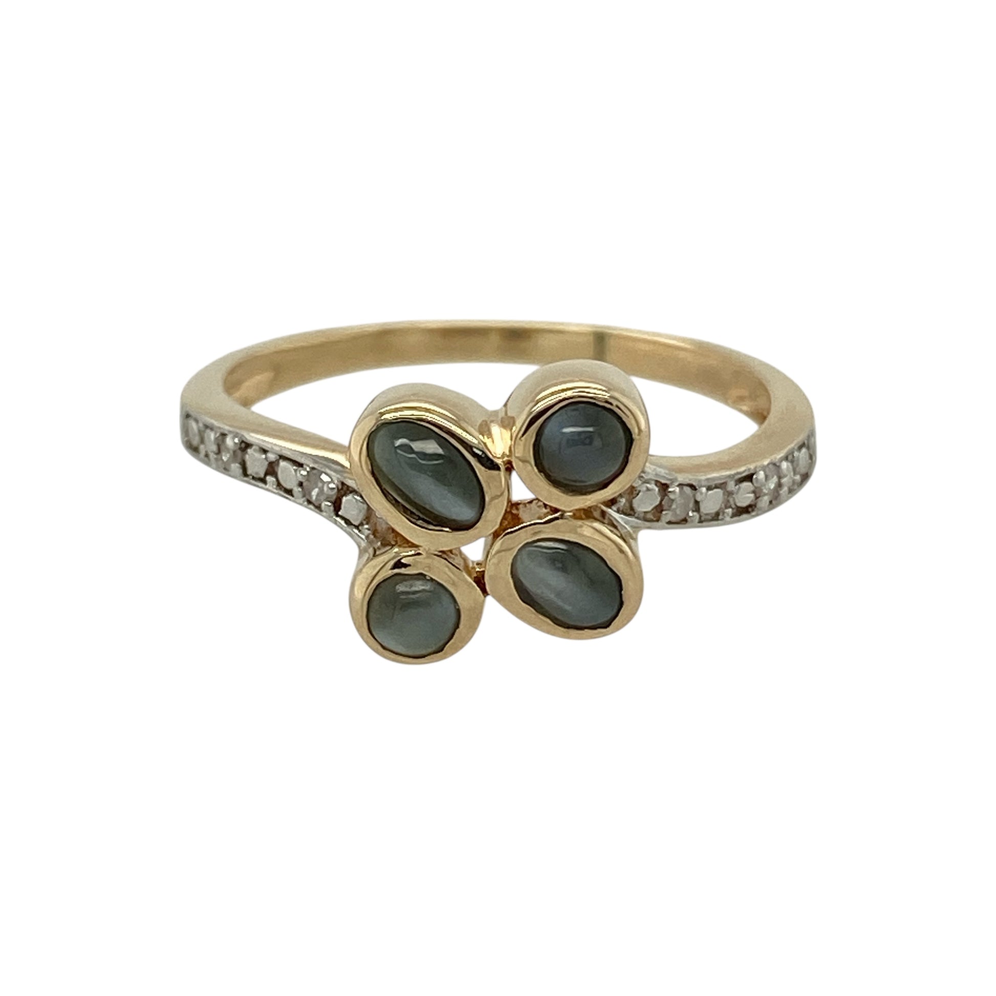 9ct Gold Diamond & Cats Eye Set Flower/Vine Style Ring