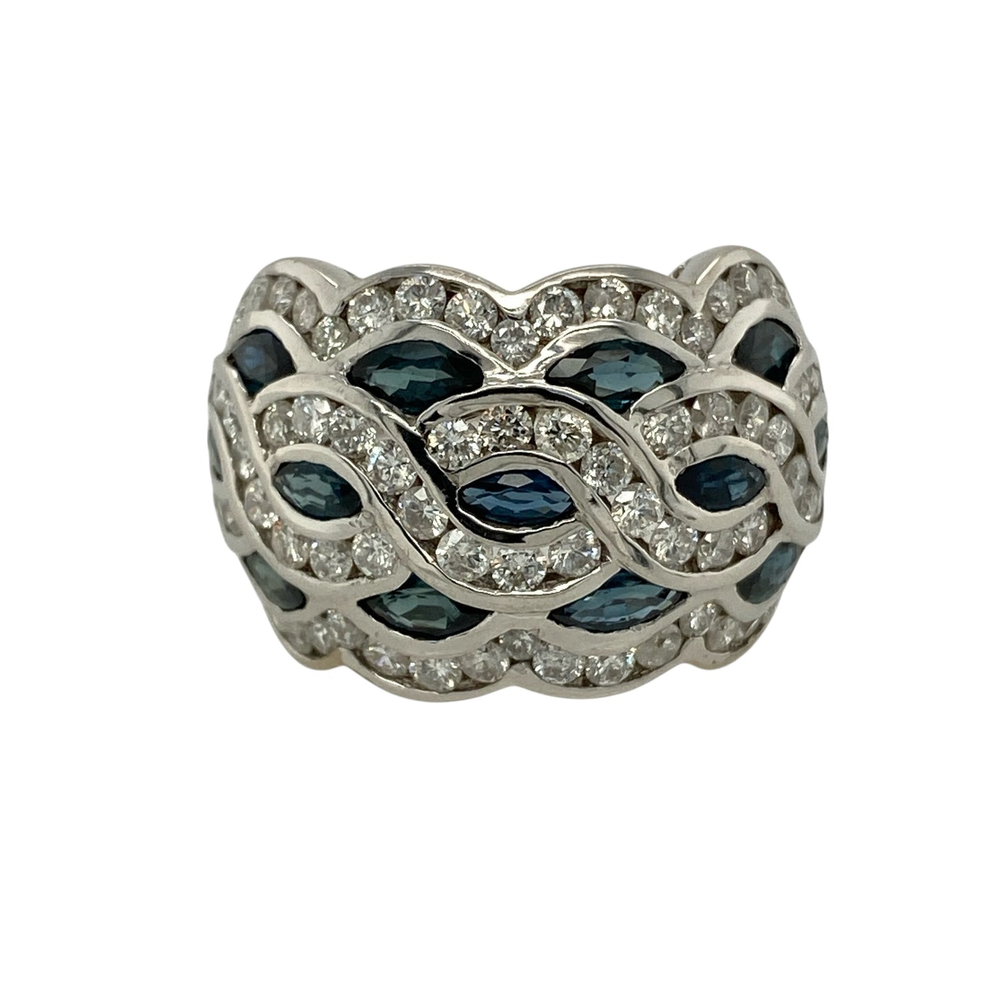 18ct White Gold Diamond & Sapphire Set Wide Band Ring