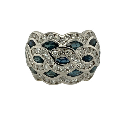 18ct White Gold Diamond & Sapphire Set Wide Band Ring