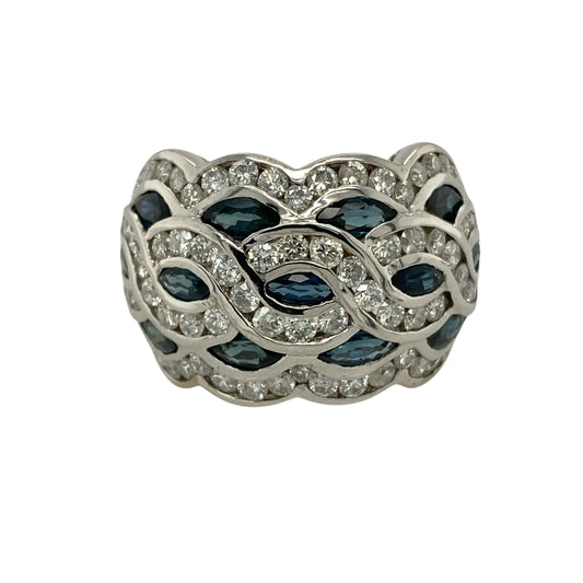 18ct White Gold Diamond & Sapphire Set Wide Band Ring