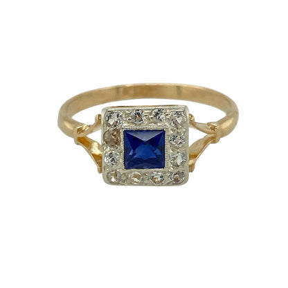 18ct Gold Diamond & Sapphire Set Art Deco Style Vintage Ring