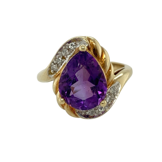 9ct Gold Diamond & Amethyst Set Ring