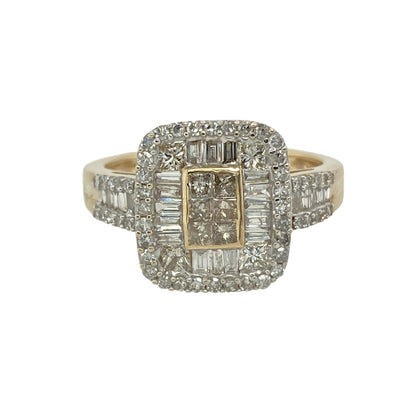 9ct Gold & Diamond Set Halo Cluster Ring