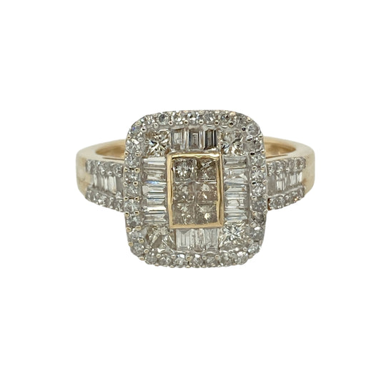 9ct Gold & Diamond Set Halo Cluster Ring