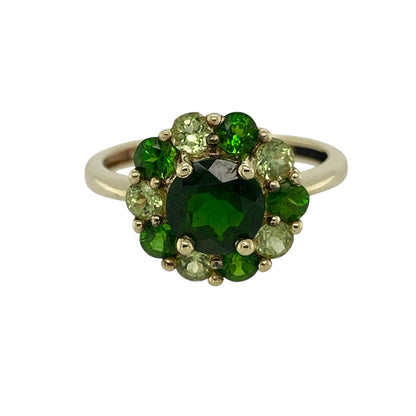 9ct Gold & Three Tone Green Stones Cluster Ring