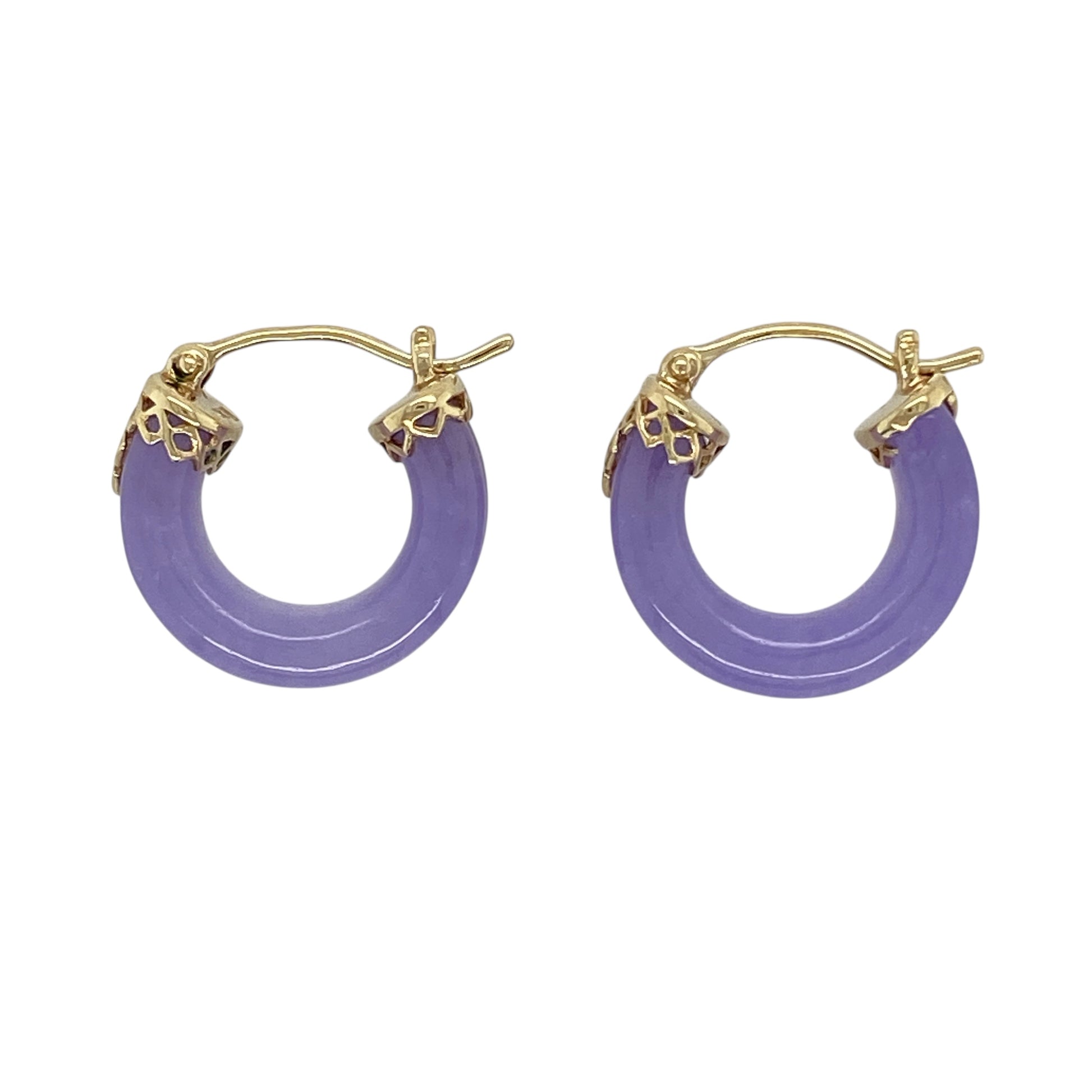 9ct Gold & Purple Jade Hoop Creole Earrings