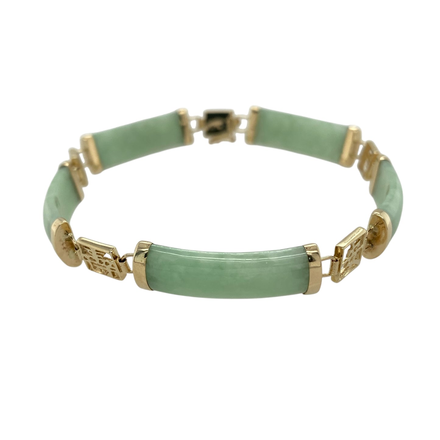 9ct Gold & Jade Set 7.5" Bracelet