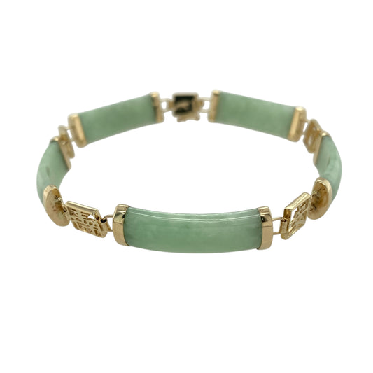 9ct Gold & Jade Set 7.5" Bracelet