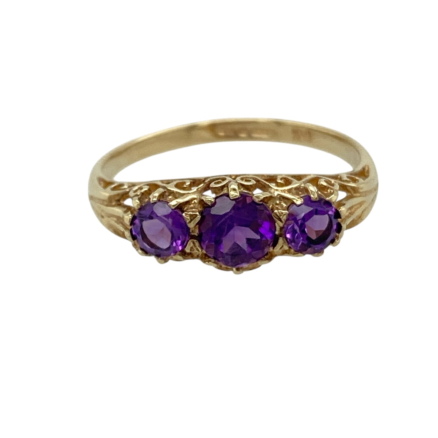 9ct Gold & Amethyst Set Trilogy Set Ring