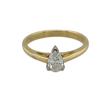 18ct Gold & Diamond Set Pear Shaped Solitaire Ring