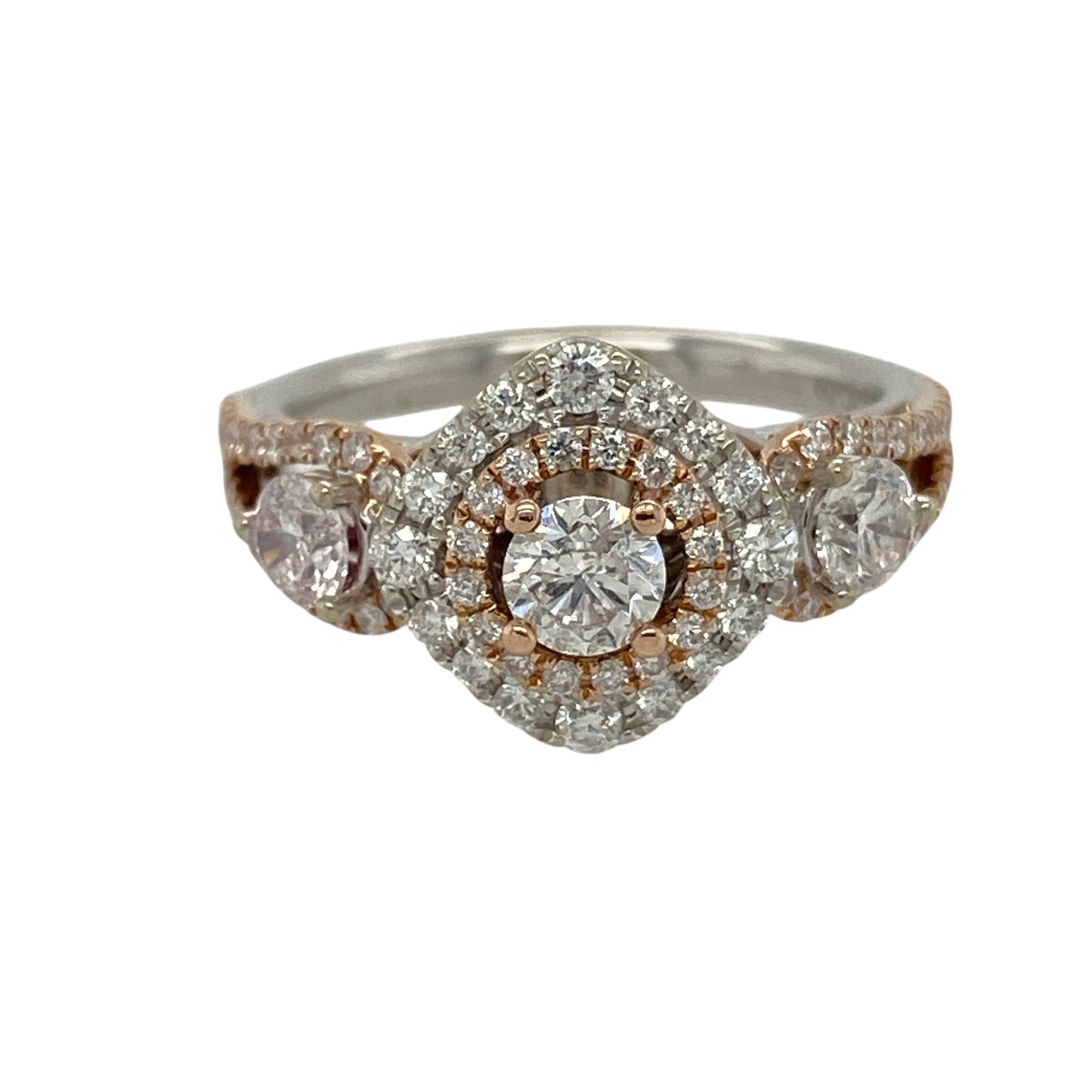 14ct White Gold & Diamond Set Double Halo Ring