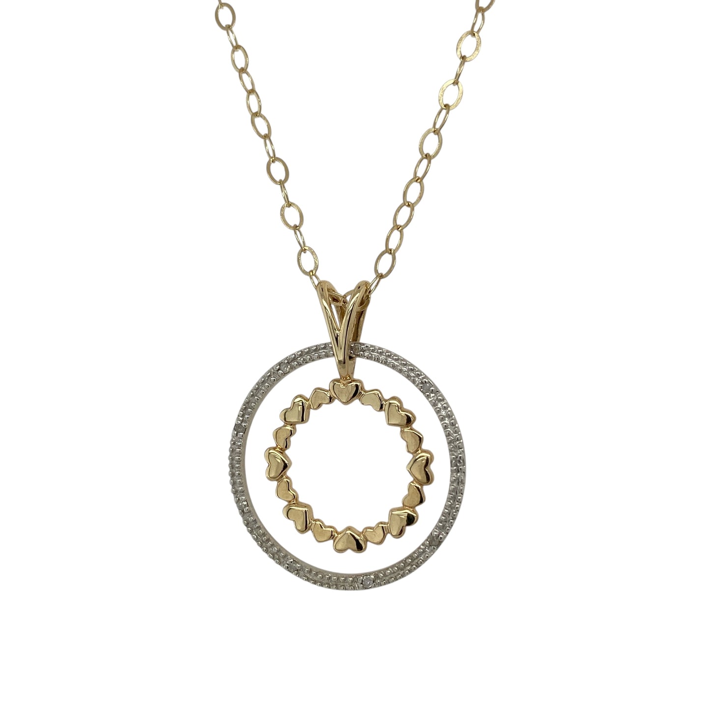 9ct Gold & Diamond Set Heart Circle 18" Necklace