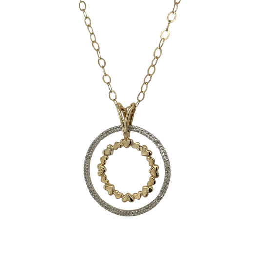 9ct Gold & Diamond Set Heart Circle 18" Necklace