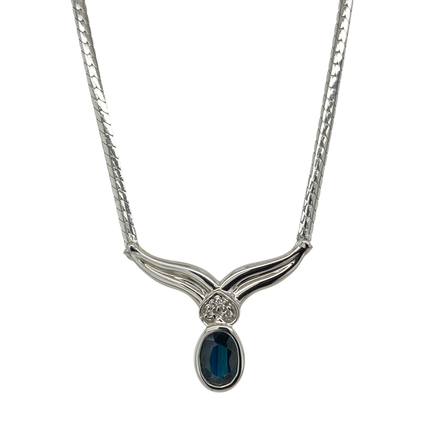 9ct White Gold Diamond & Sapphire Set 16" Necklace