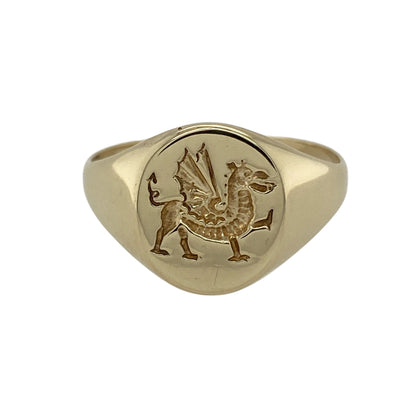 9ct Gold Welsh Dragon Oval Signet Ring