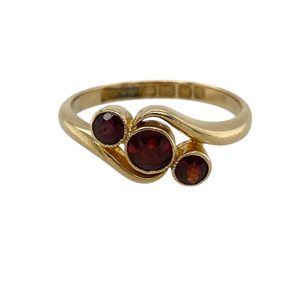 18ct Gold & Garnet Set Trilogy Twist Ring