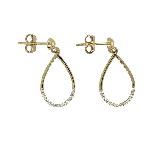 9ct Gold & Cubic Zirconia Set Teardrop Drop Earrings