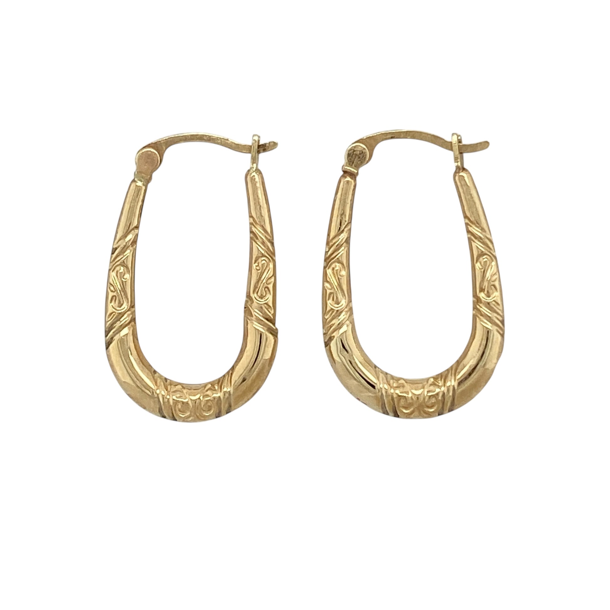 9ct Gold Patterned Oval Creole Earrings