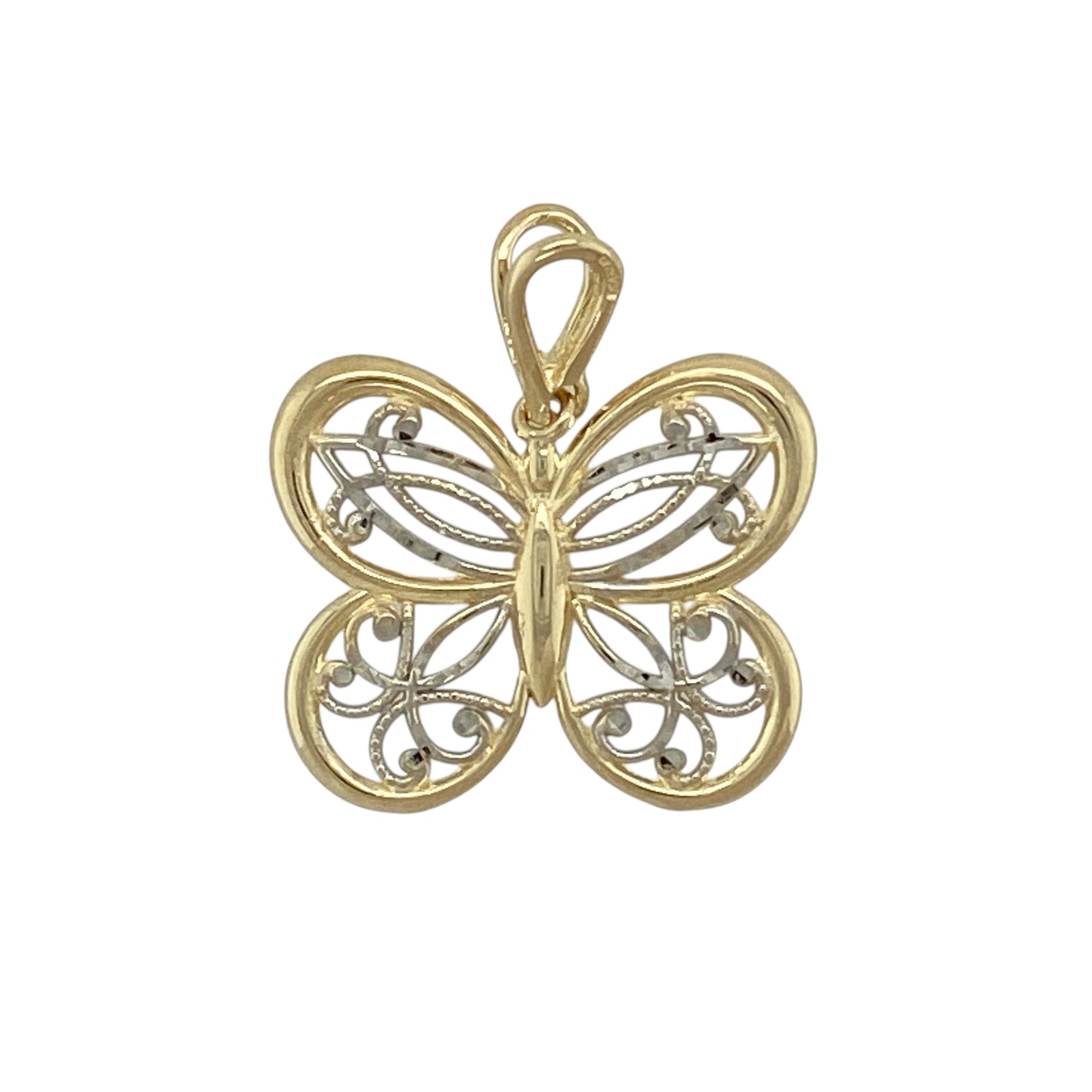9ct Gold Filigree Patterned Butterfly Pendant