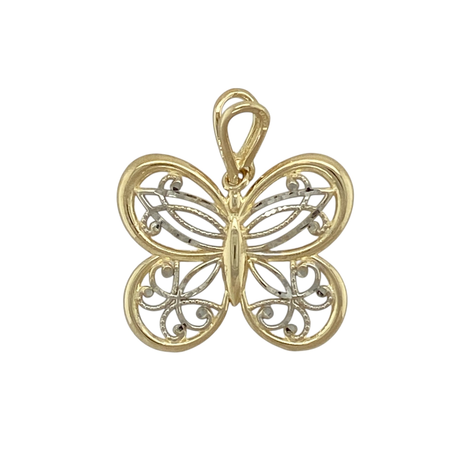 9ct Gold Filigree Patterned Butterfly Pendant