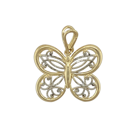 9ct Gold Filigree Patterned Butterfly Pendant