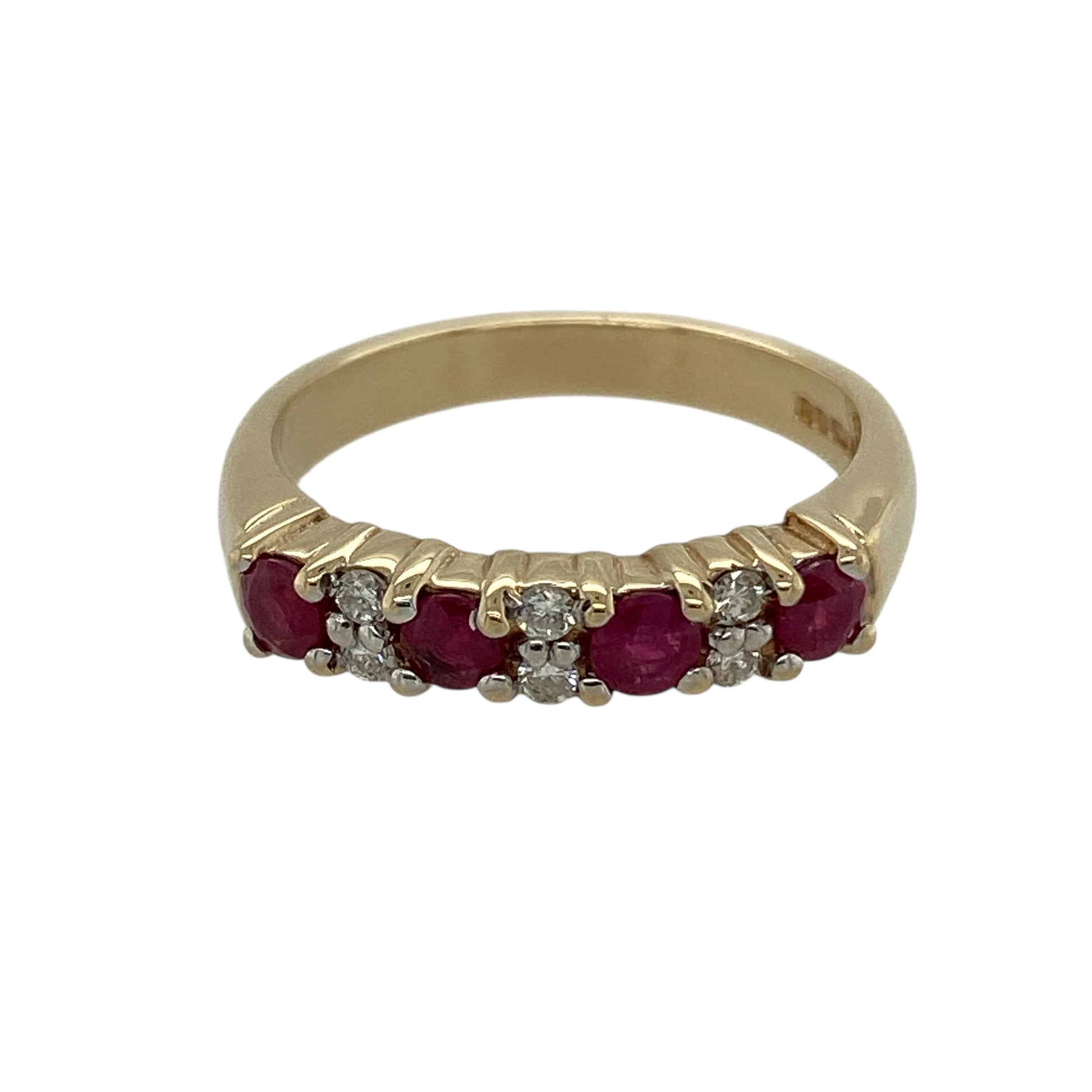 9ct Gold Diamond & Ruby Set Band Ring